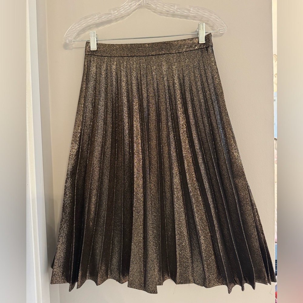 Kate Spade Shimmering Bronze Pleated A-Line Skirt Below the Knee